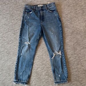 Abercrombie & Fitch The Mom High Rise Distressed Blue Jeans